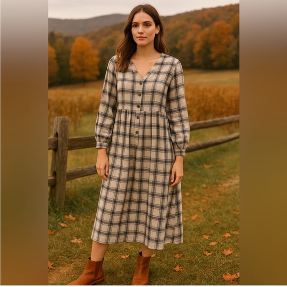 Madewell Black and White Flannel Button-Front Midi Dress Notched Collar Sundress - Picture 1 of 17